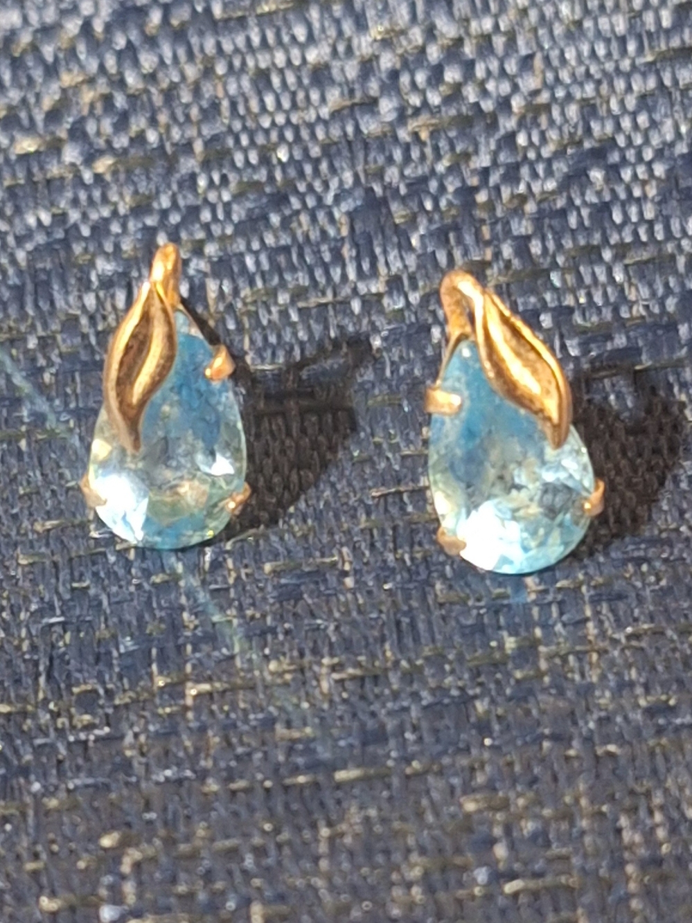 Vintage Blue And Gold 14k Pear Shaped Earrings